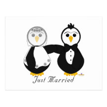 Penguins Getting Married Just Married Postcard