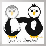 Penguins Getting Married You're Invited posters