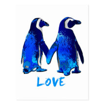 Penguins Holding Hands Love Design Postcards