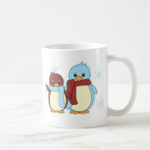 Penguins in the snow mugs