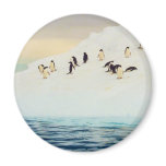 Penguins On Ice, round magnet