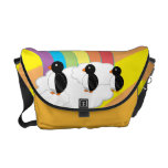 Penguins on rainbow sunburst messenger bag