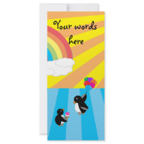 Penguins with ice cream and balloons personalized rack card