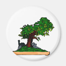 Penjing bonsai upright tree with rock in tray fridge magnets