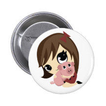 Penny and Snickerdoodle - Brown Hair Pinback Buttons