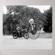 Penny Farthing vs. Motorcycle, 1920s Poster