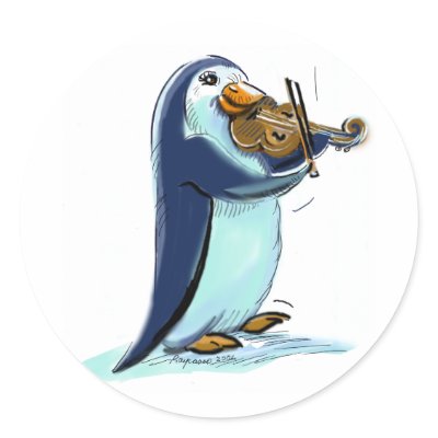penquin violin player Round Stickers