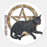 Pentacle Black Cat Round Stickers