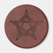 Pentagram - Pagan Magic Symbol on Red Leather Fridge Magnets