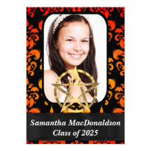 Pentagram wiccan photo graduation invitations