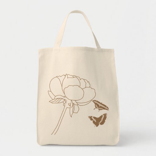 Peony and Brown Butterflies Tote Canvas Bag