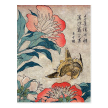 Peony and Canary, Hokusai Post Cards