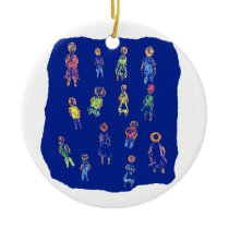 People Colourful Figures Drawing Torn paper agains Christmas Ornament