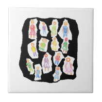 People Colourful Figures Drawing Torn paper agains Ceramic Tiles