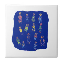 People Colourful Figures Drawing Torn paper agains Ceramic Tile