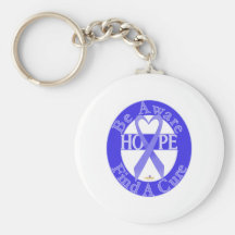 PeriwinkleBlueHeartRibbonBeAwareFindCureDark Keychain