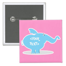 Personalise an Elephant, <YOUR TEXT> Pinback Buttons