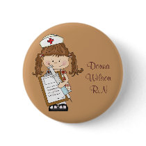 Personalise Brunette Nurse Gifts! Buttons