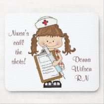 Personalise Brunette Nurse Gifts! Mouse Pads