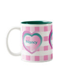 Personalise Kids Names Pink Gingham Hearts Mug