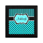 Personalised Aqua, Black, Polka Dots Trinket Box