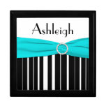 Personalised Aqua, Black, White Stripe Trinket Box