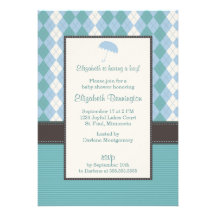 Personalised Argyle Boy Baby Shower Invitations