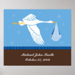 Personalised Baby Wall Art - Stork/Blue & Brown posters