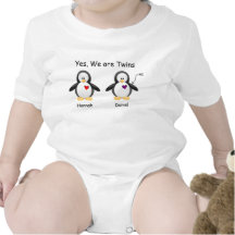 Personalised Baby Yes, We Are Twins Penguin Tee Shirts