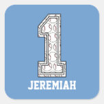 Personalised Baseball Number 1 Square Stickers
