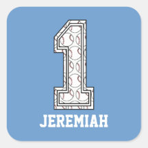 Personalised Baseball Number 1 Square Stickers