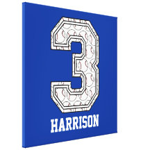 Personalised Baseball Number 3 Gallery Wrapped Canvas