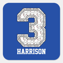 Personalised Baseball Number 3 Square Stickers