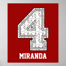 Personalised Baseball Number 4 Print