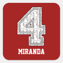 Personalised Baseball Number 4 Sticker