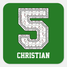 Personalised Baseball Number 5 Square Stickers