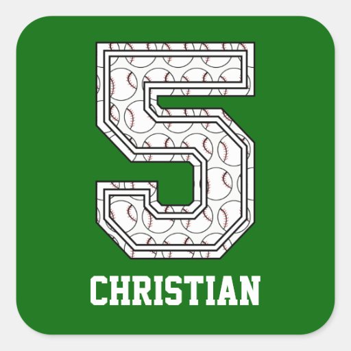 Personalised Baseball Number 5 Square Stickers