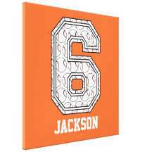 Personalised Baseball Number 6 Gallery Wrap Canvas