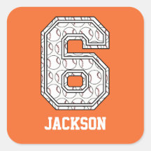 Personalised Baseball Number 6 Square Sticker