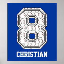 Personalised Baseball Number 8 Posters