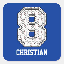 Personalised Baseball Number 8 Stickers