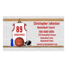 Personalised Basketball Jersey (white red) Business Card Templates