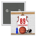 Personalised Basketball Jersey (white red) Pinback Buttons