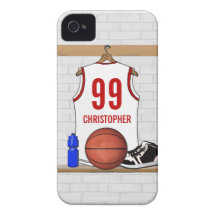 Personalised Basketball Jersey (white red) iPhone 4 Case-Mate Cases