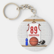 Personalised Basketball Jersey (white red) Key Chain