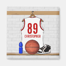 Personalised Basketball Jersey (white red) Magnet