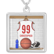 Personalised Basketball Jersey (white red) Necklace