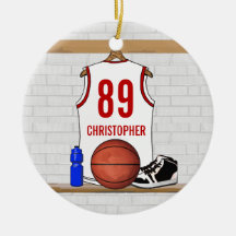 Personalised Basketball Jersey (white red) Christmas Ornaments