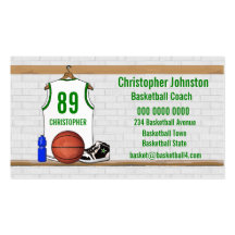 Personalised Basketball Jersey (whitegreen) Business Cards