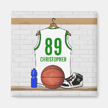 Personalised Basketball Jersey (whitegreen) Magnets